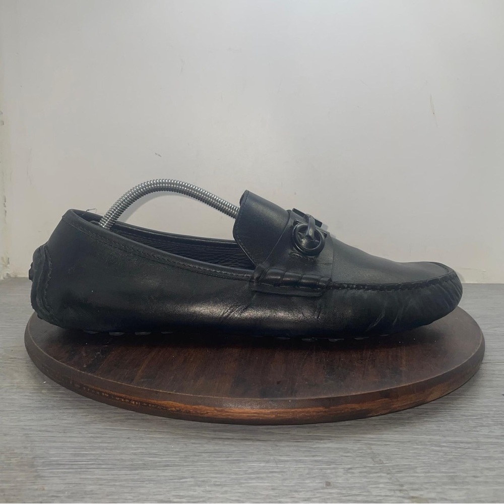 Ferragamo Size 10.5 EE Wide Gancini Leather Driving Loafers Shoes Black